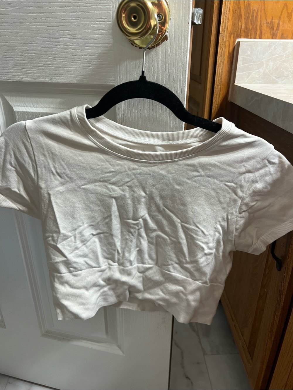 aerie White Ribbed Crop Tee - Short Sleeve